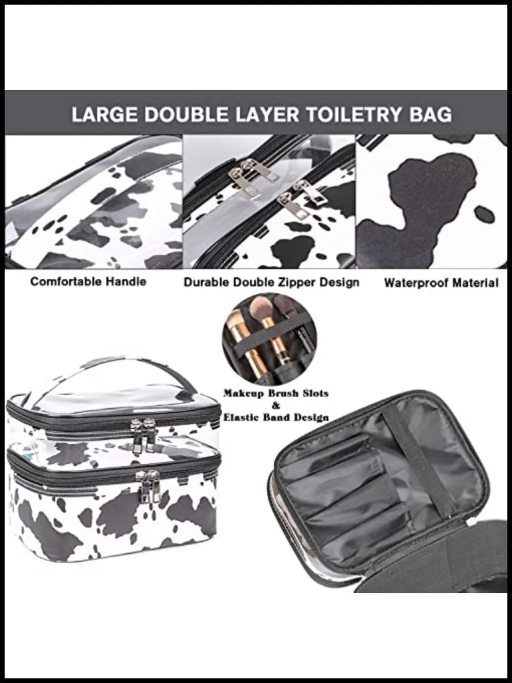 Double Layer Faux Leather Cosmetic Bag Travel Toiletry Organizer Water-Resistant